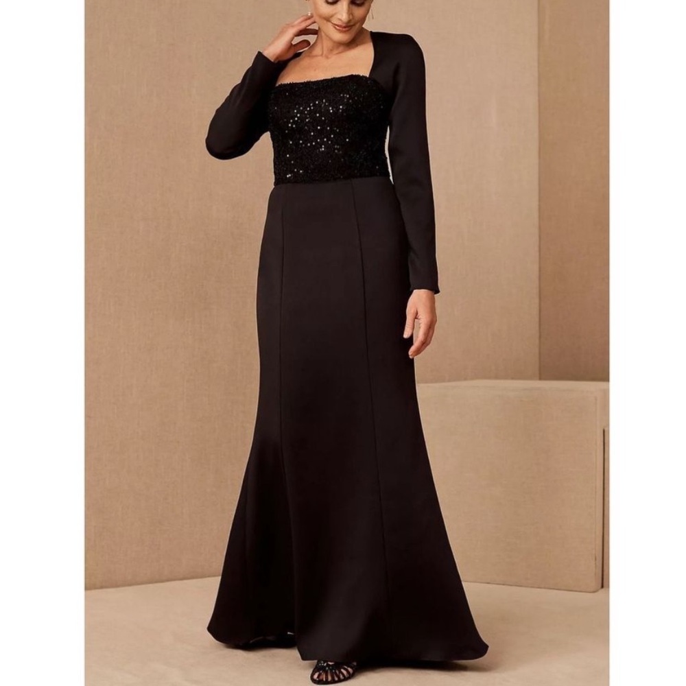 BHLDN x Amsale Farrah Square Neck Sequin Bodice Gown Back Cutout Black, 20 NWT